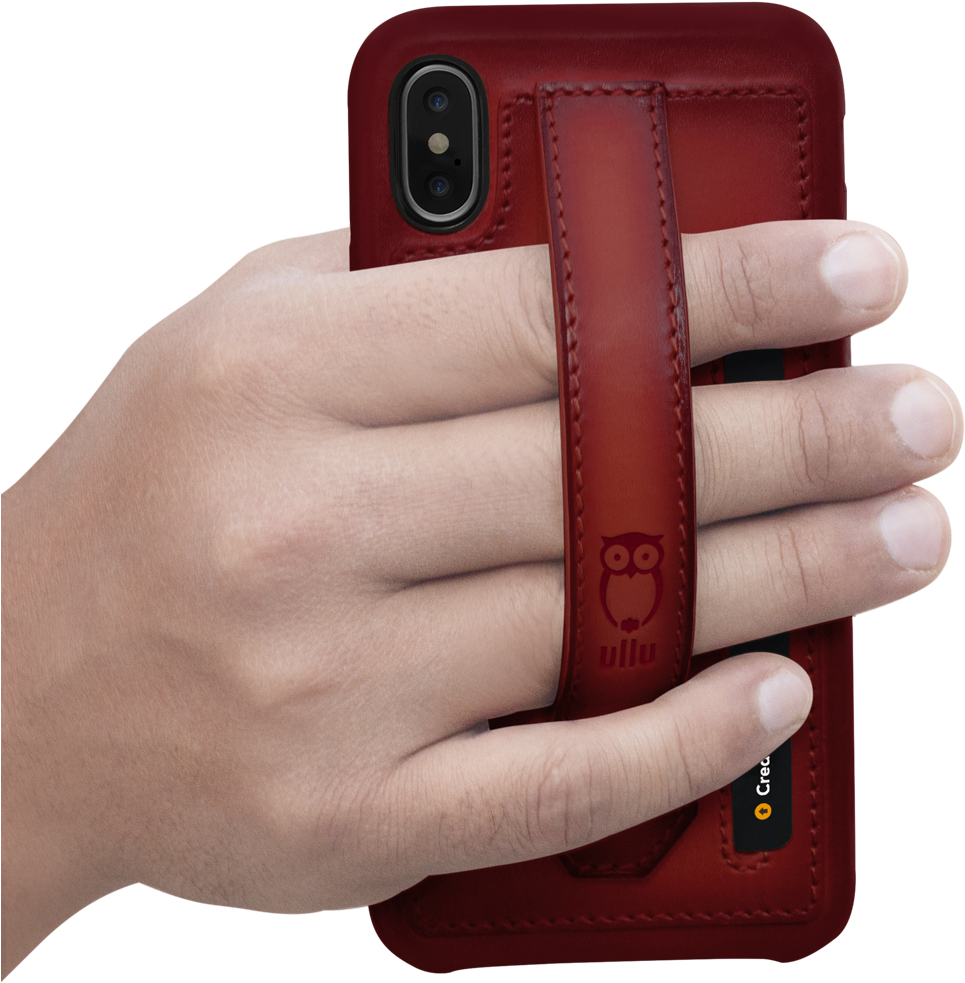 Hand Holding Red Leather Phone Case