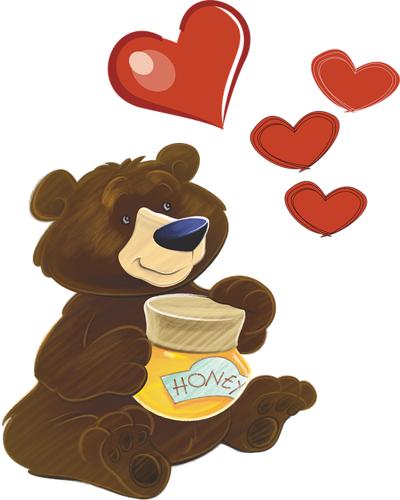 Happy Bear With Honeyand Hearts