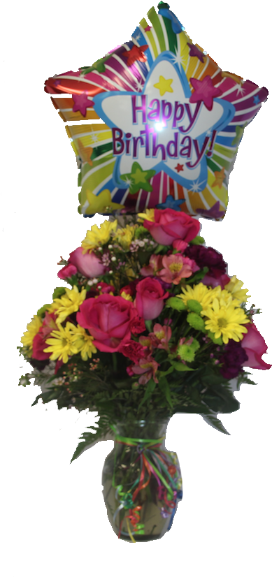 Happy Birthday Balloonand Flower Bouquet