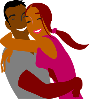 Happy Cartoon Couple Embrace