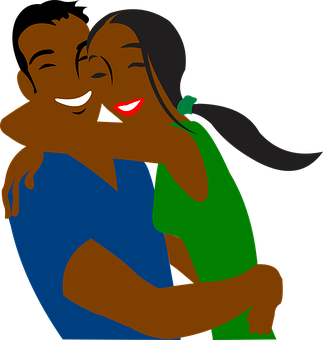 Happy Cartoon Couple Hugging