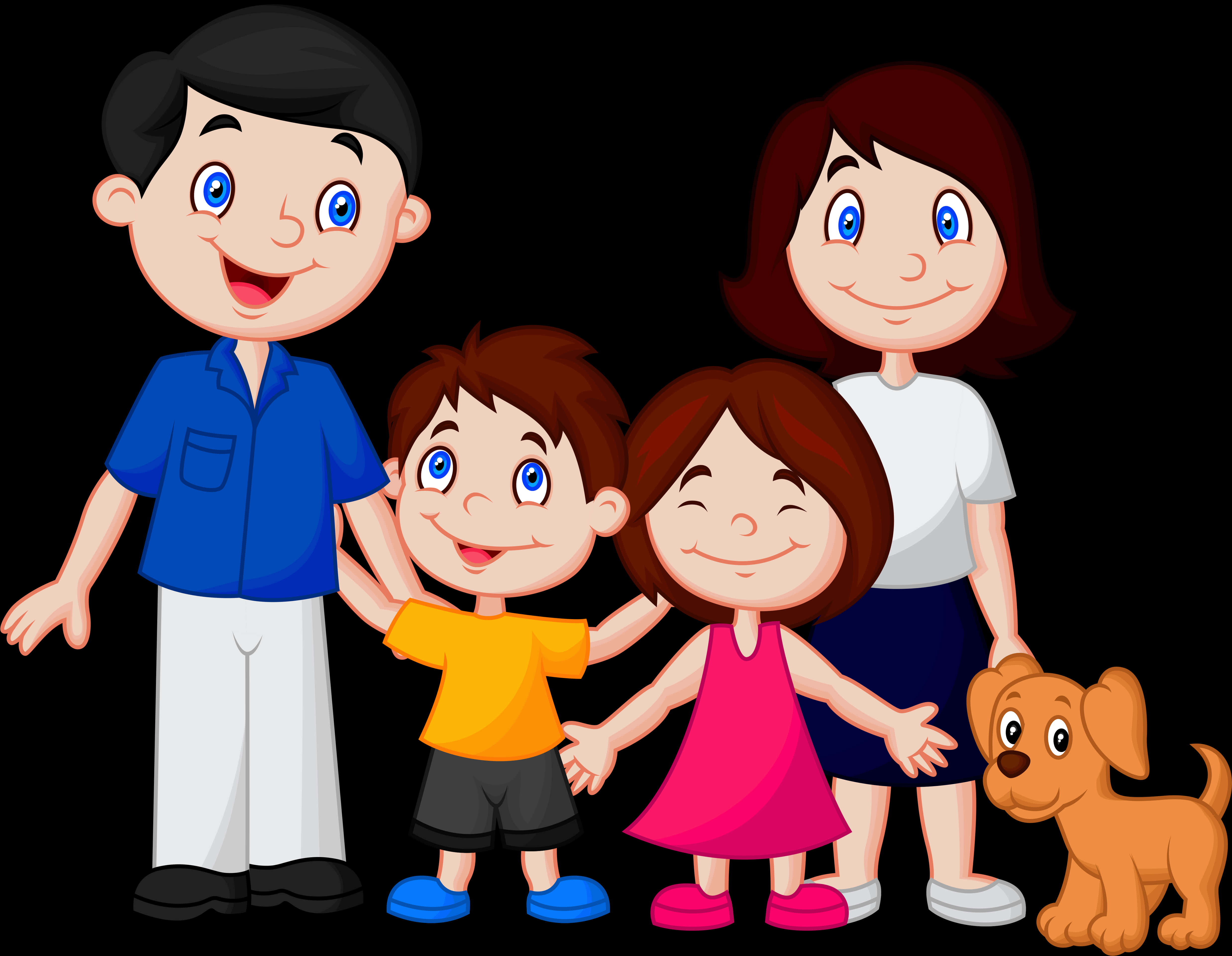 Happy Cartoon Family With Dog