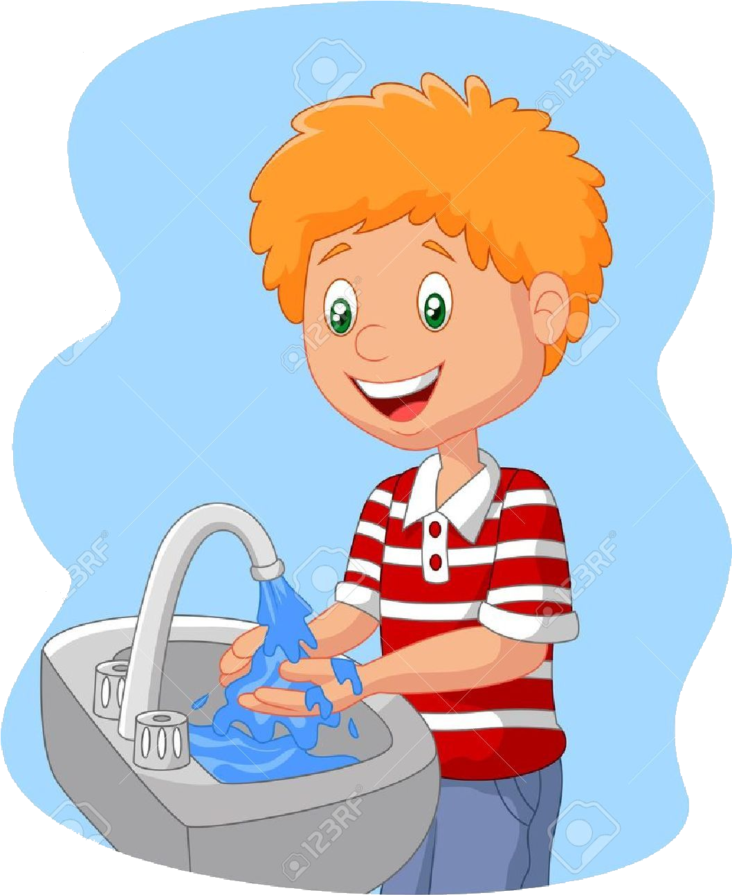 Happy Child Washing Hands Cartoon