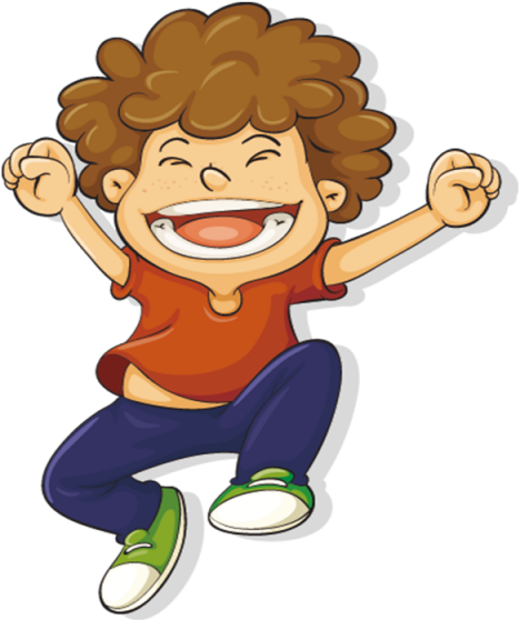 Happy Child With Curly Hair Jumping