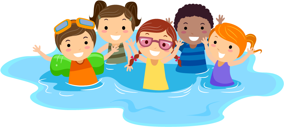 Happy Children Swimming Cartoon