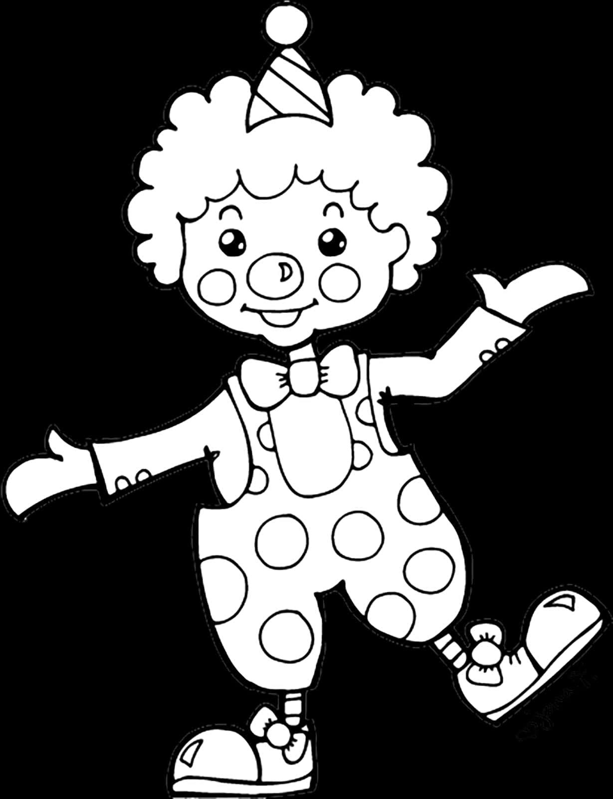 Happy Clown Cartoon Outline