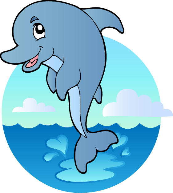 Happy Dolphin Cartoon Underwater Scene