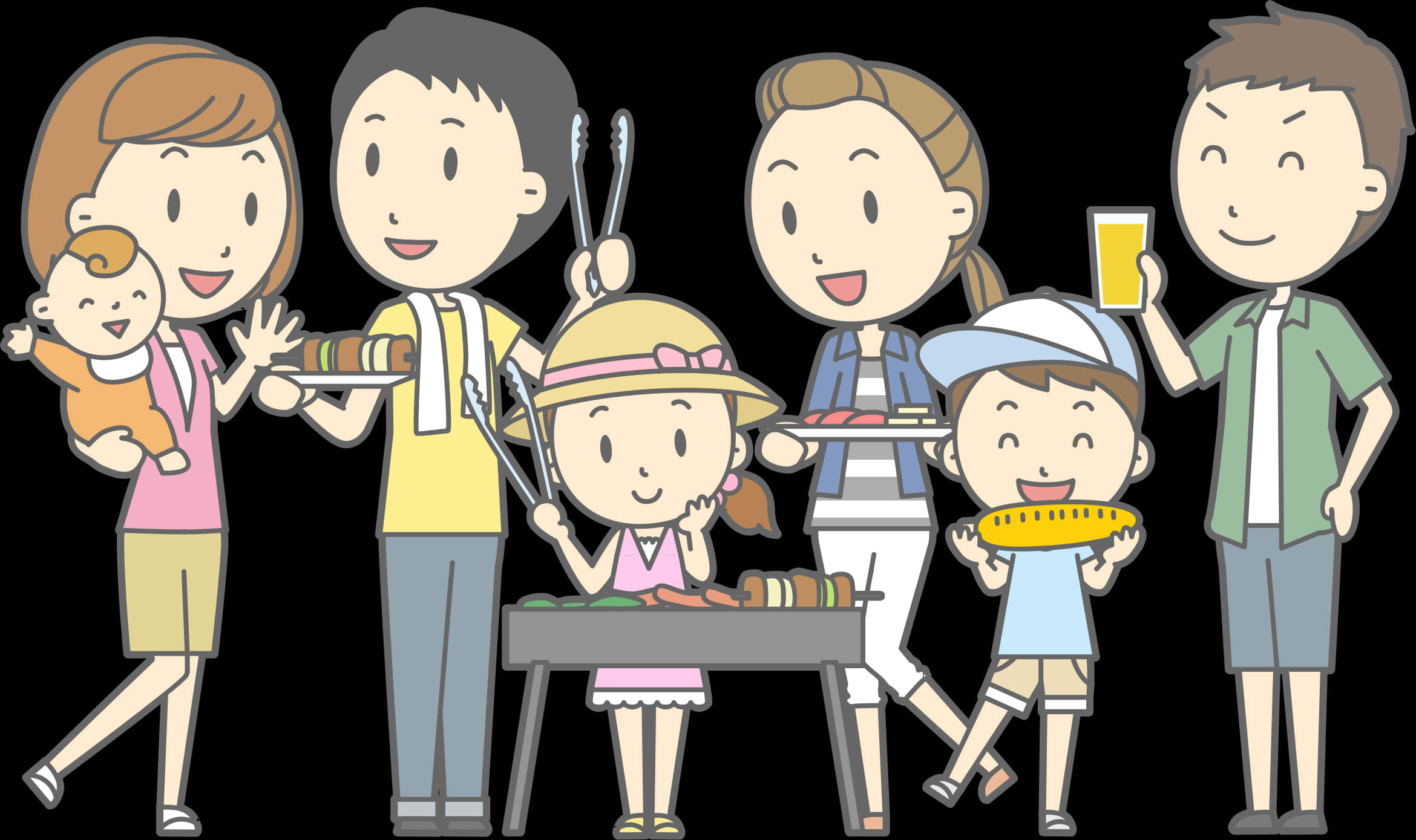 Happy Family Barbecue Cartoon