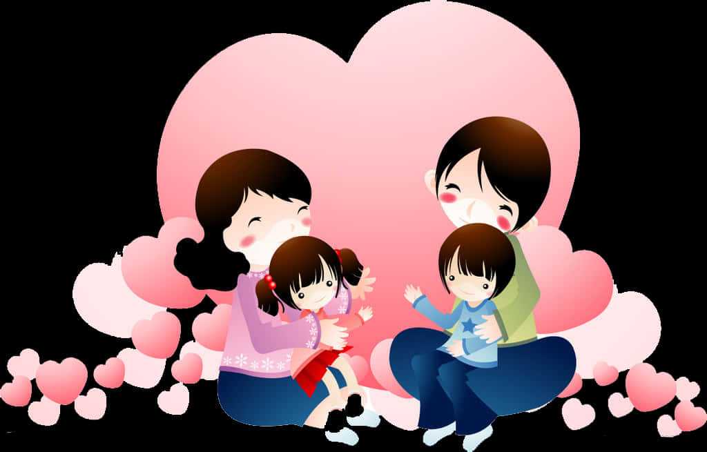 Happy Family Cartoon Heart Background