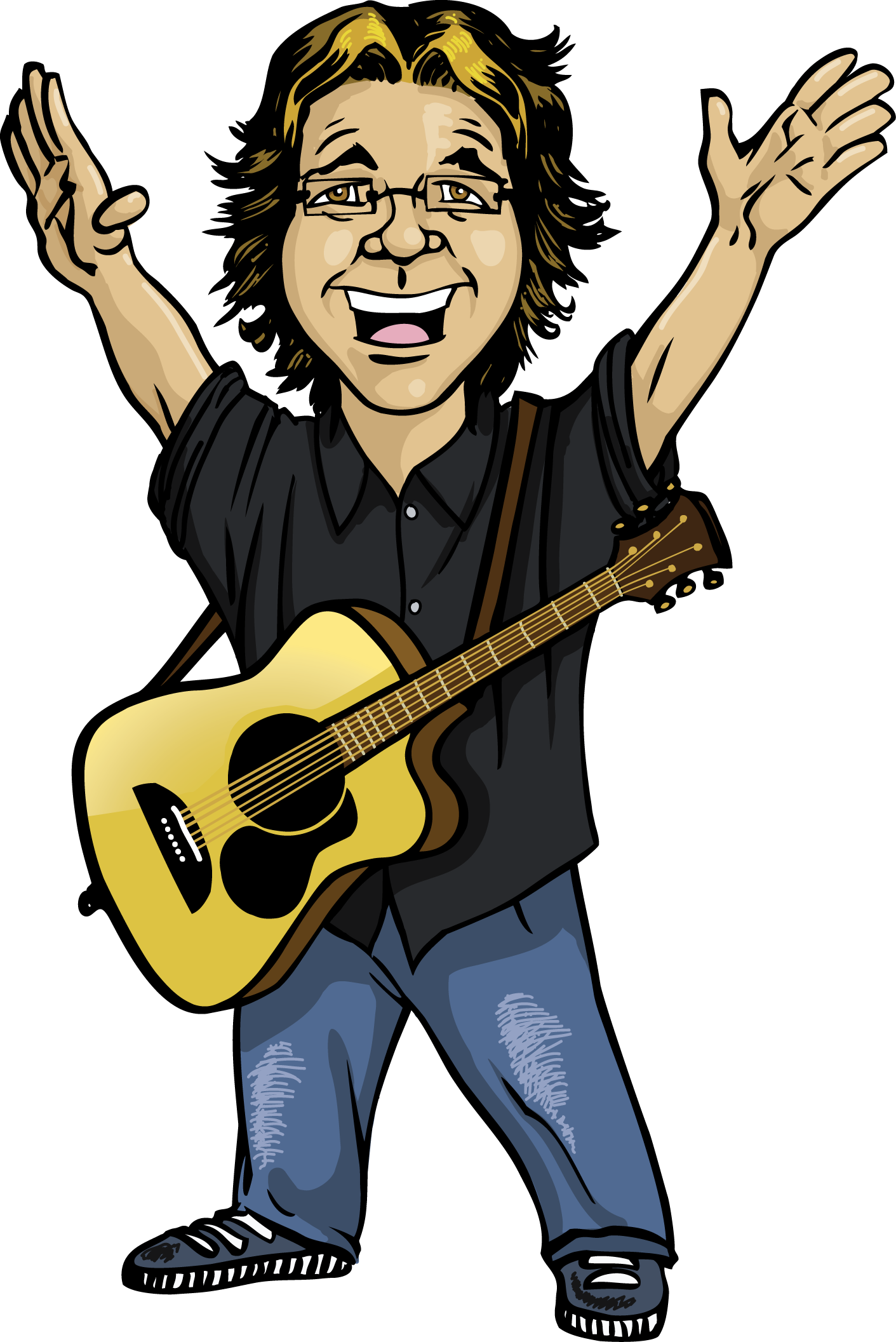 Happy Guitarist Cartoon Illustration
