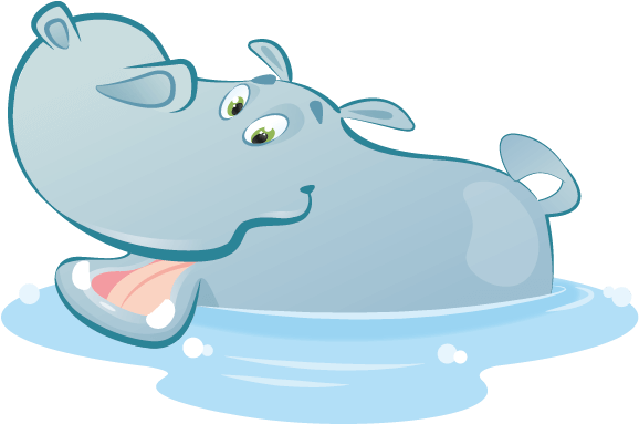 Happy Hippo Cartoon Bathing