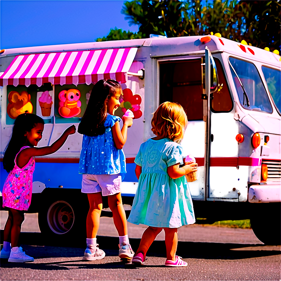 Happy Kids At Ice Cream Truck Png Fvk77