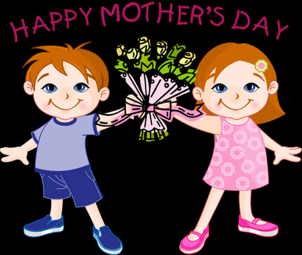 Happy Mothers Day Cartoon Children Bouquet