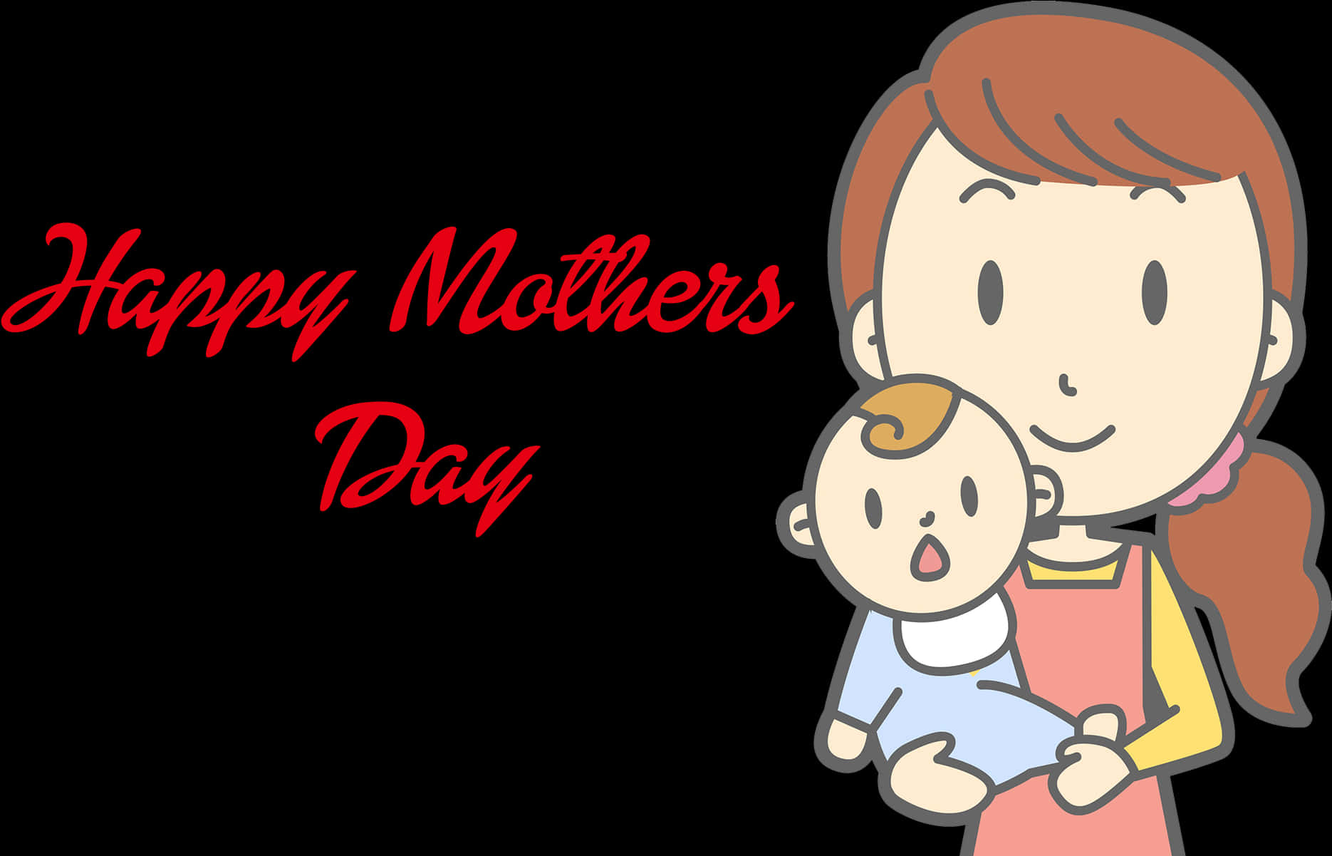 Happy Mothers Day Cartoon Momand Baby