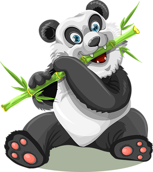 Happy Panda Eating Bamboo