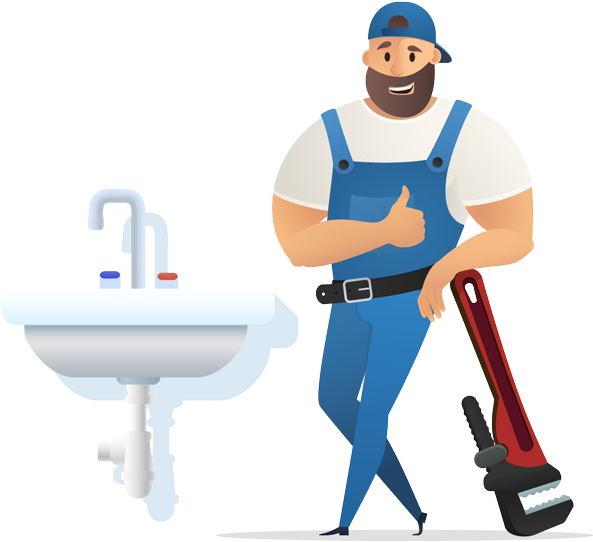 Happy Plumber With Toolsand Sink