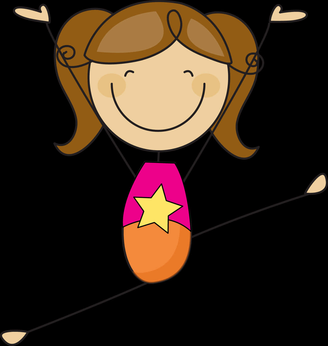 Happy Stick Figure Girlwith Star Balloon