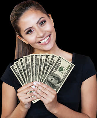 Happy Woman Holding Cash