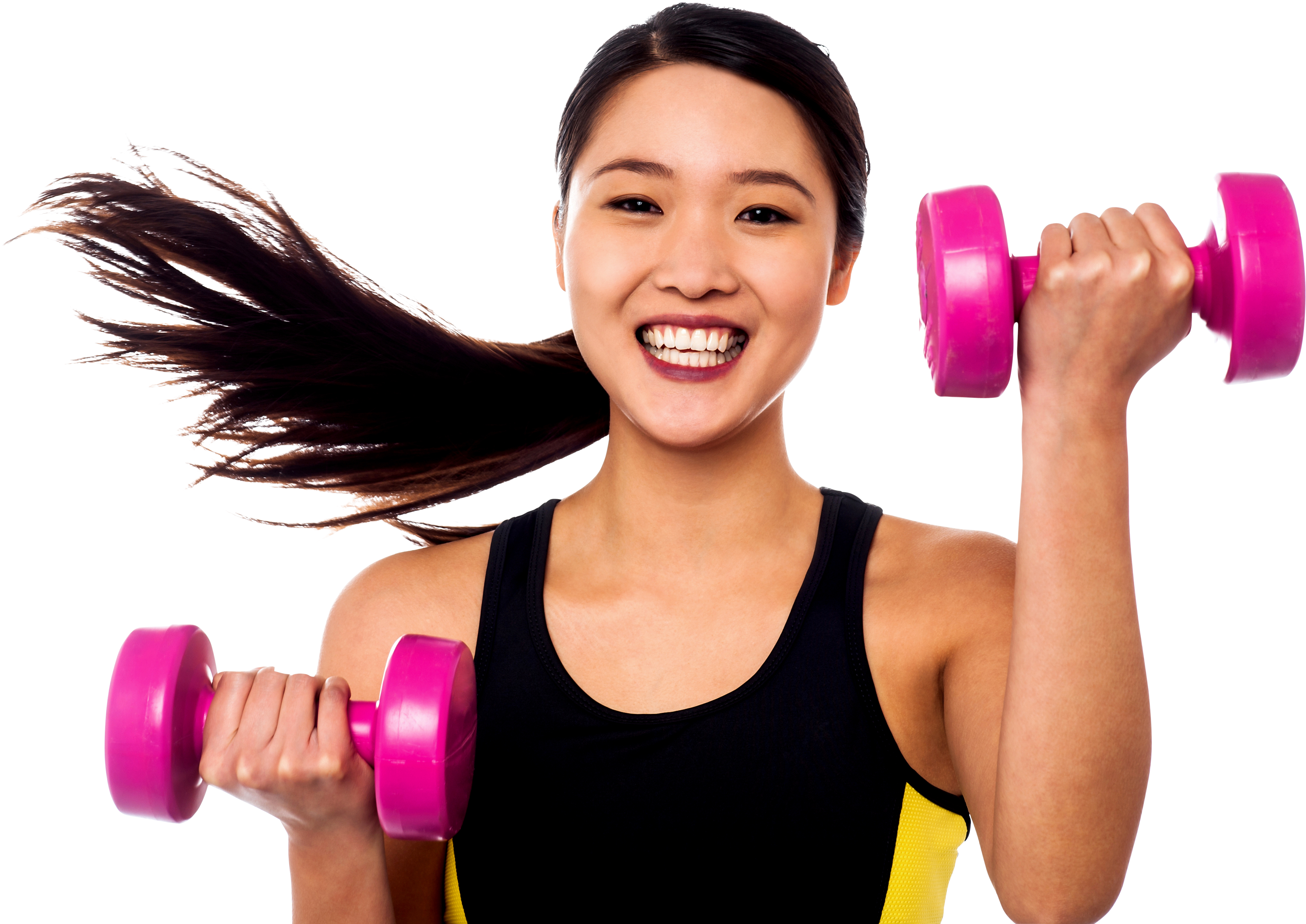 Happy Woman Lifting Dumbbells Fitness Workout