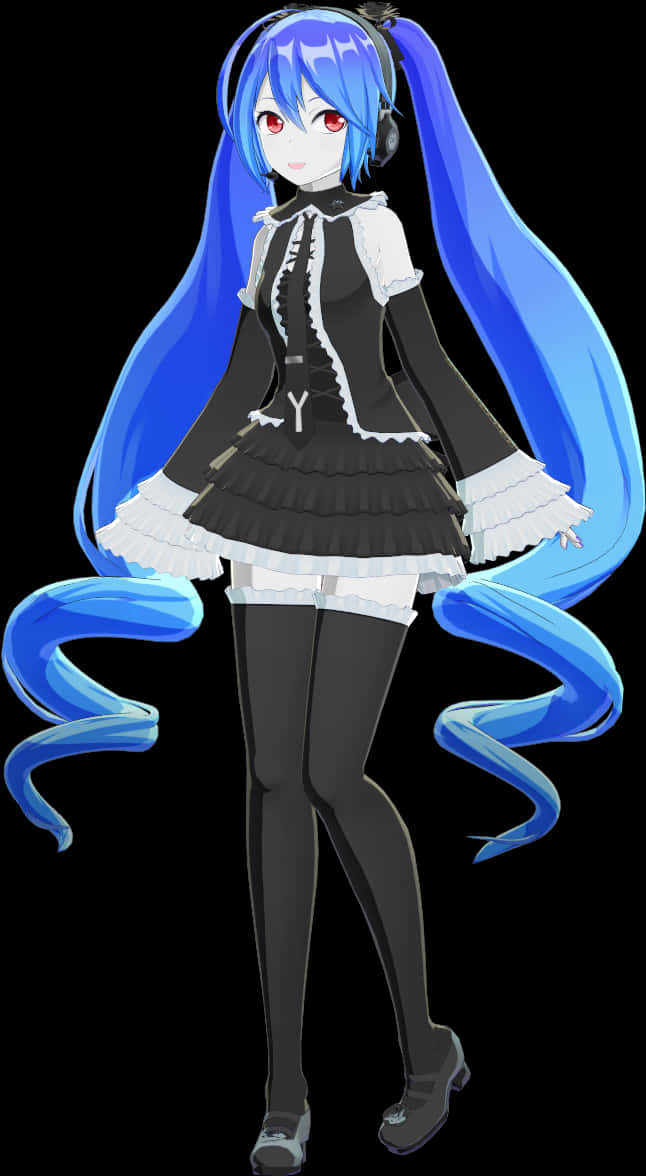 Hatsune Miku Black Dress Blue Hair