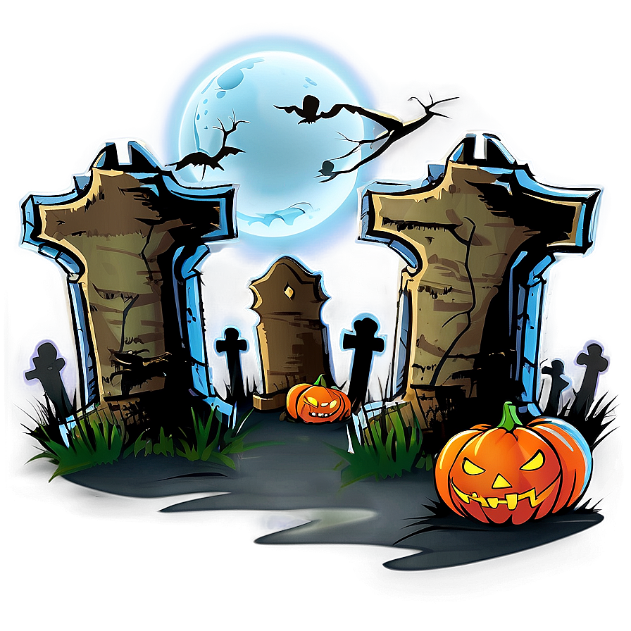 Haunted Graveyard Halloween Cartoon Png Hwp