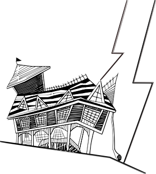 Haunted House Illustration Distorted Perspective