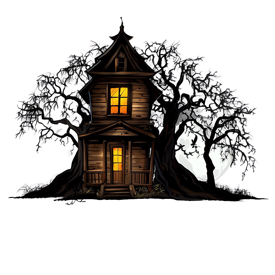 Haunted House With Dead Trees Png Sld