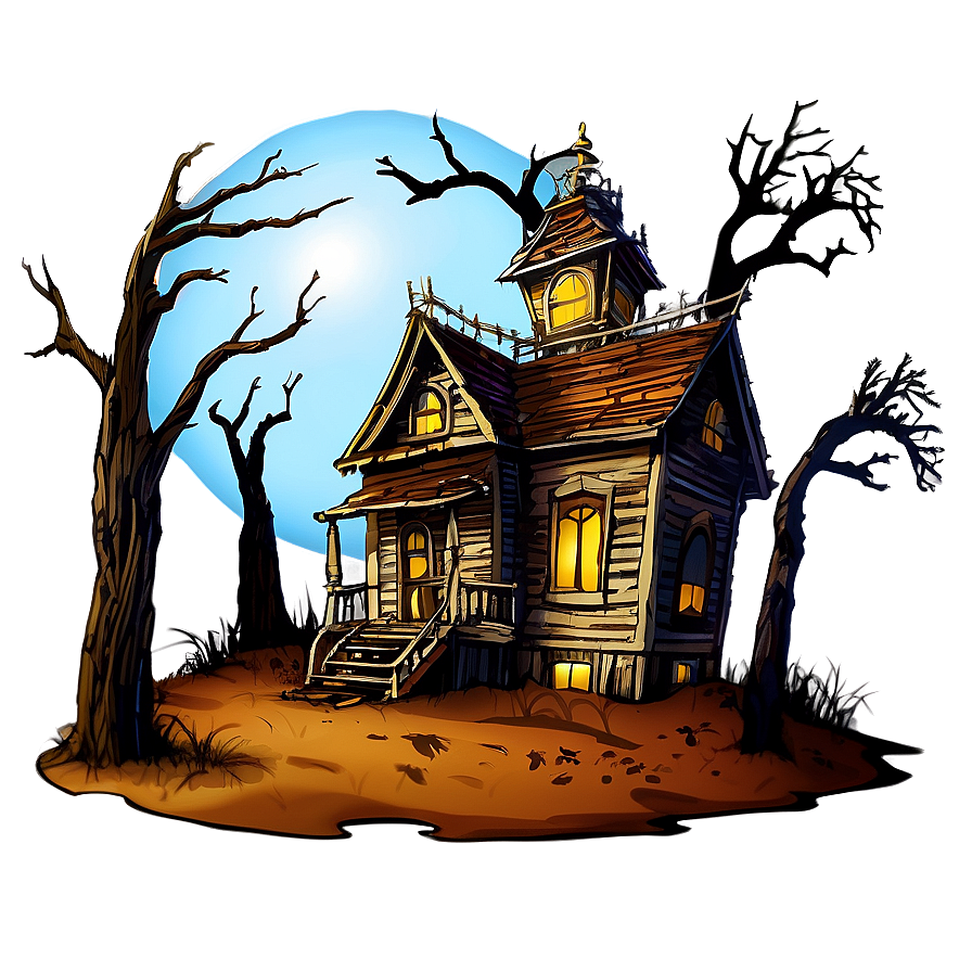 Haunted House With Dead Trees Png Xoc