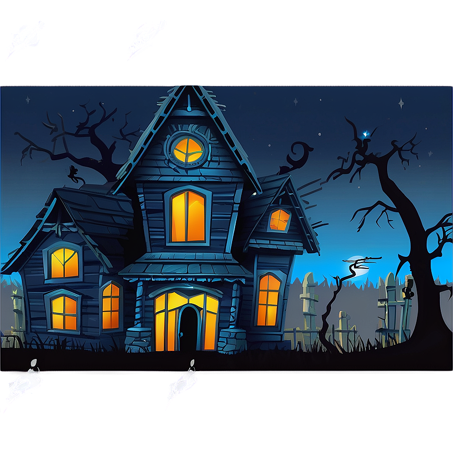 Haunted House With Glowing Windows Png 11