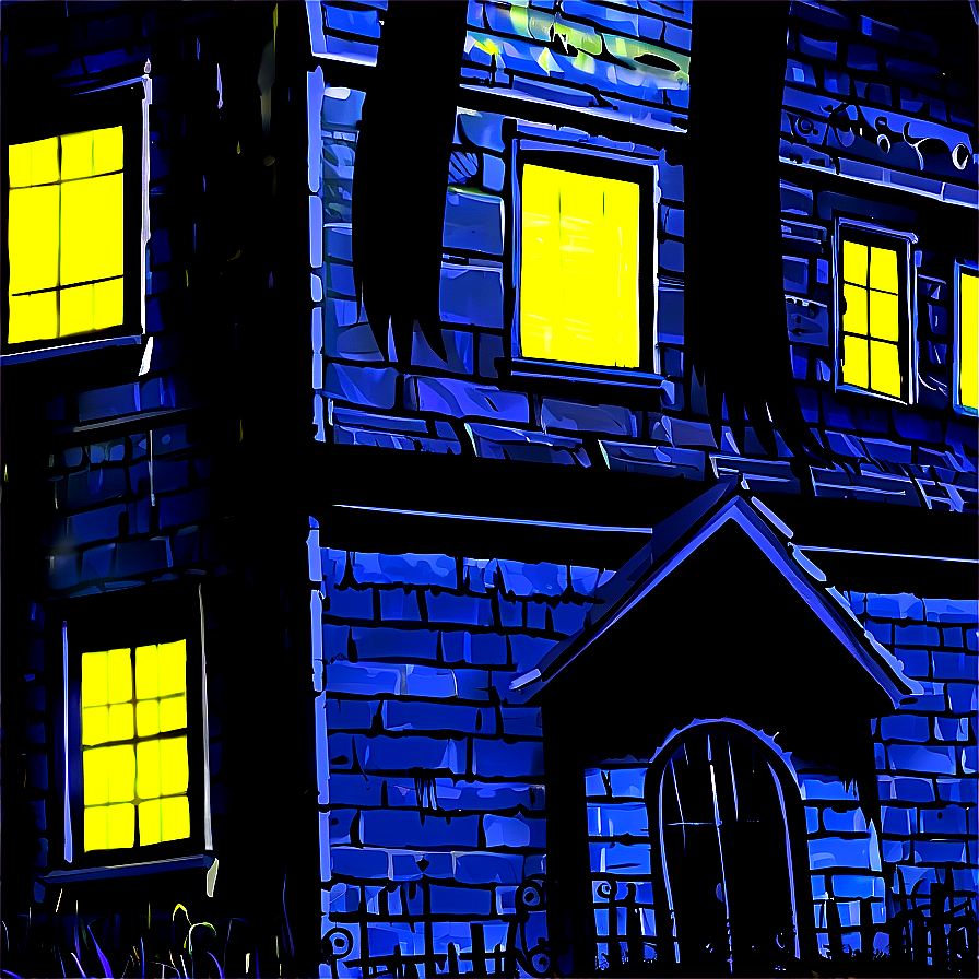 Haunted House With Glowing Windows Png 79