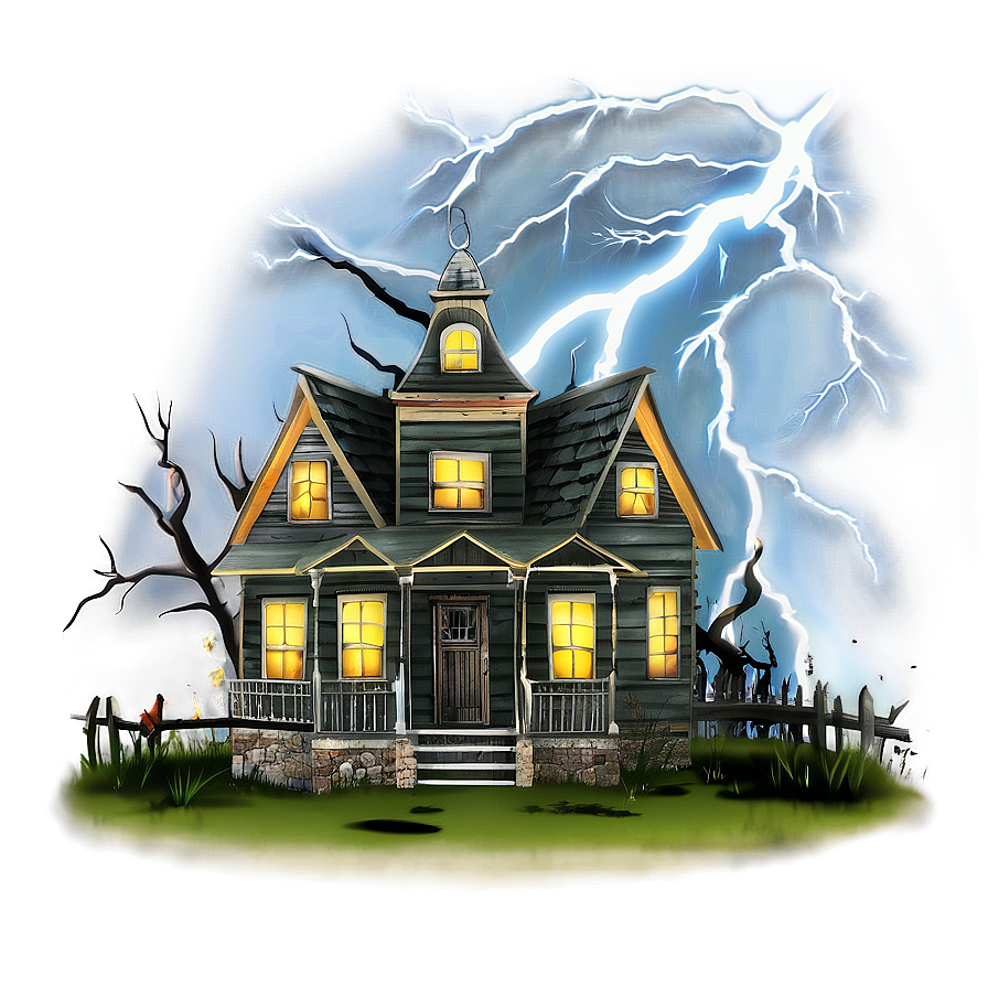 Haunted House With Lightning Png 57