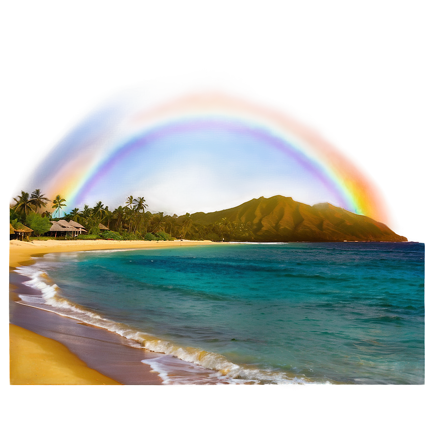 Hawaiian Islands Rainbow Over Beach Png Vxv44