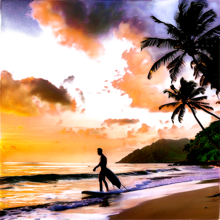 Hawaiian Islands Sunset Surfing Session Png Xxl84