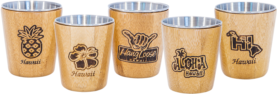 Hawaiian Themed Wooden Shot Glasses