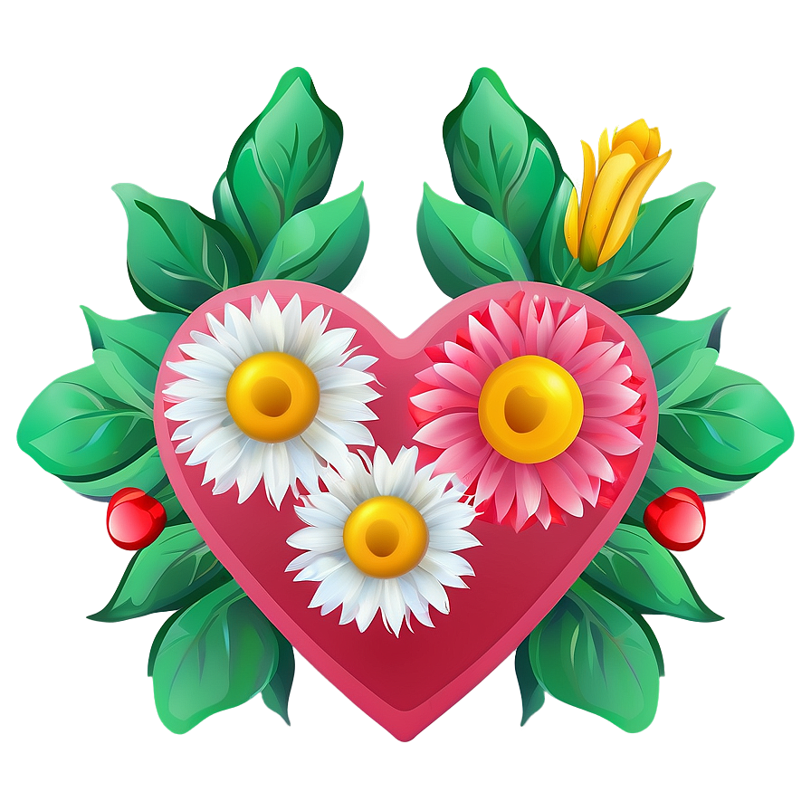 Heart And Flowers Illustration Png 53