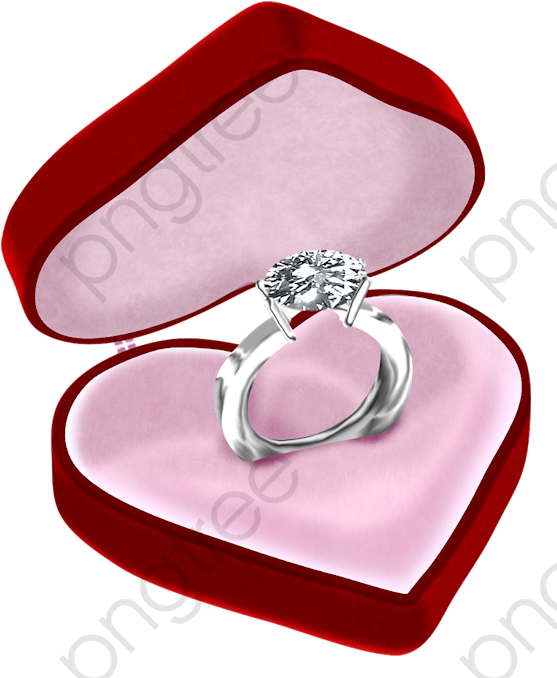 Heart Shaped Ring Box With Diamond Ring Clipart