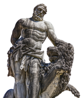 Heroic Figureand Lion Statue