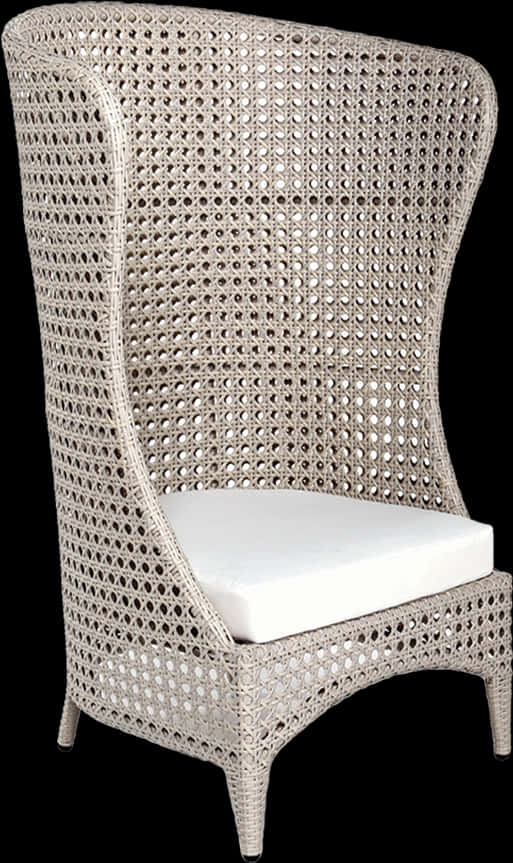 High Back Wicker Armchair White Cushion