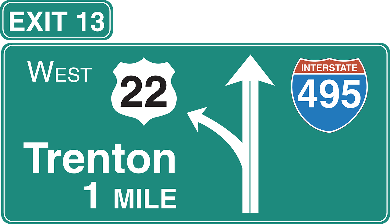 Highway Exit Sign Exit13 West22 Trenton Interstate495