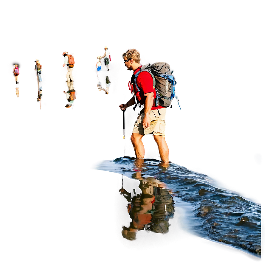 Hiker Crossing River Png 32