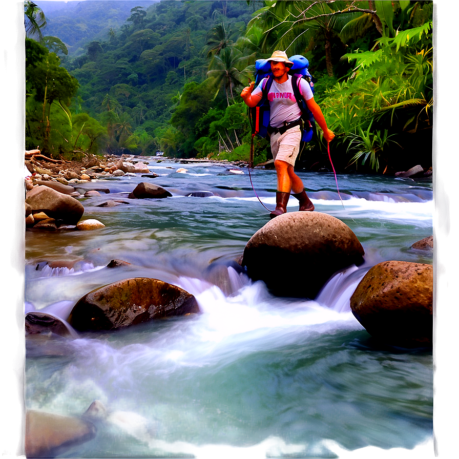 Hiker Crossing River Png Lgs77