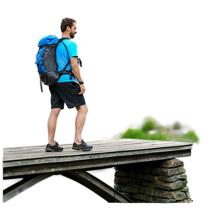 Hiker On Trail Bridge Png Kex