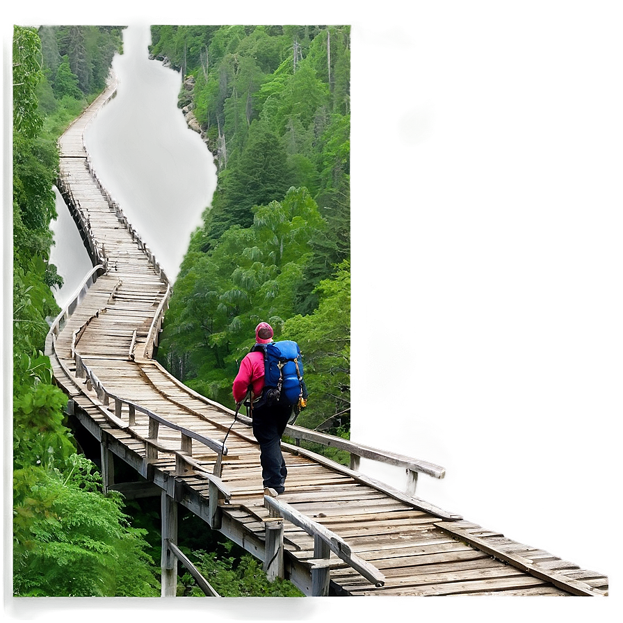 Hiker On Trail Bridge Png Nsh