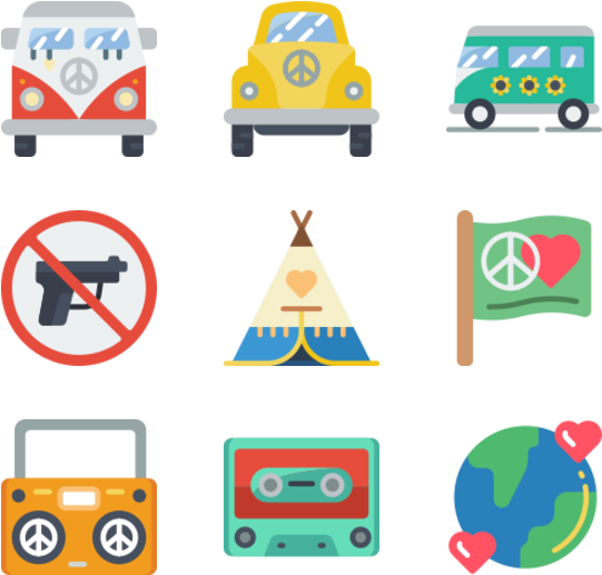 Hippie Culture Icons Set