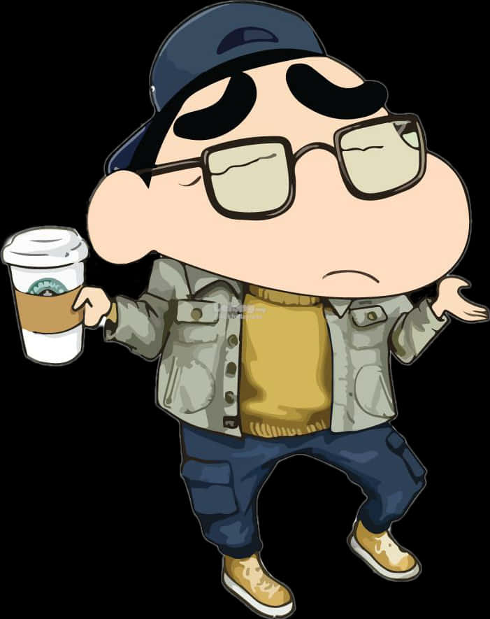 Hipster Shin Chan With Coffee