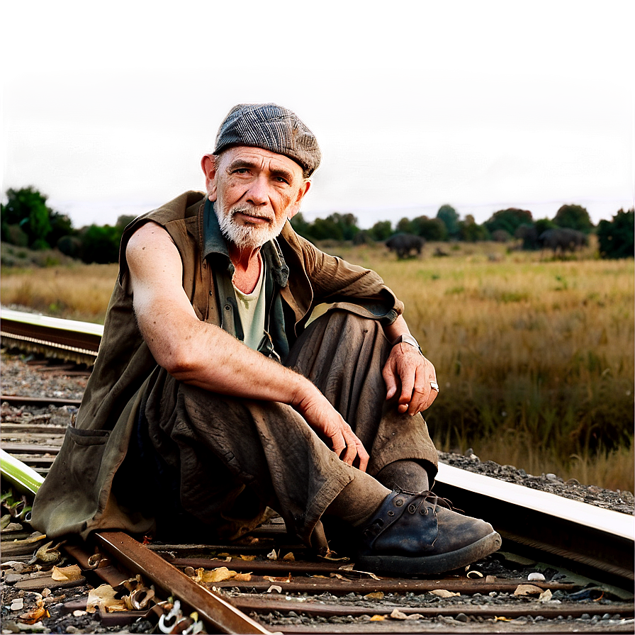 Hobo By The Railroad Tracks Png 06242024