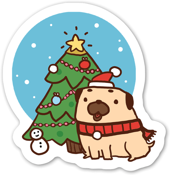 Holiday Pupand Christmas Tree Sticker