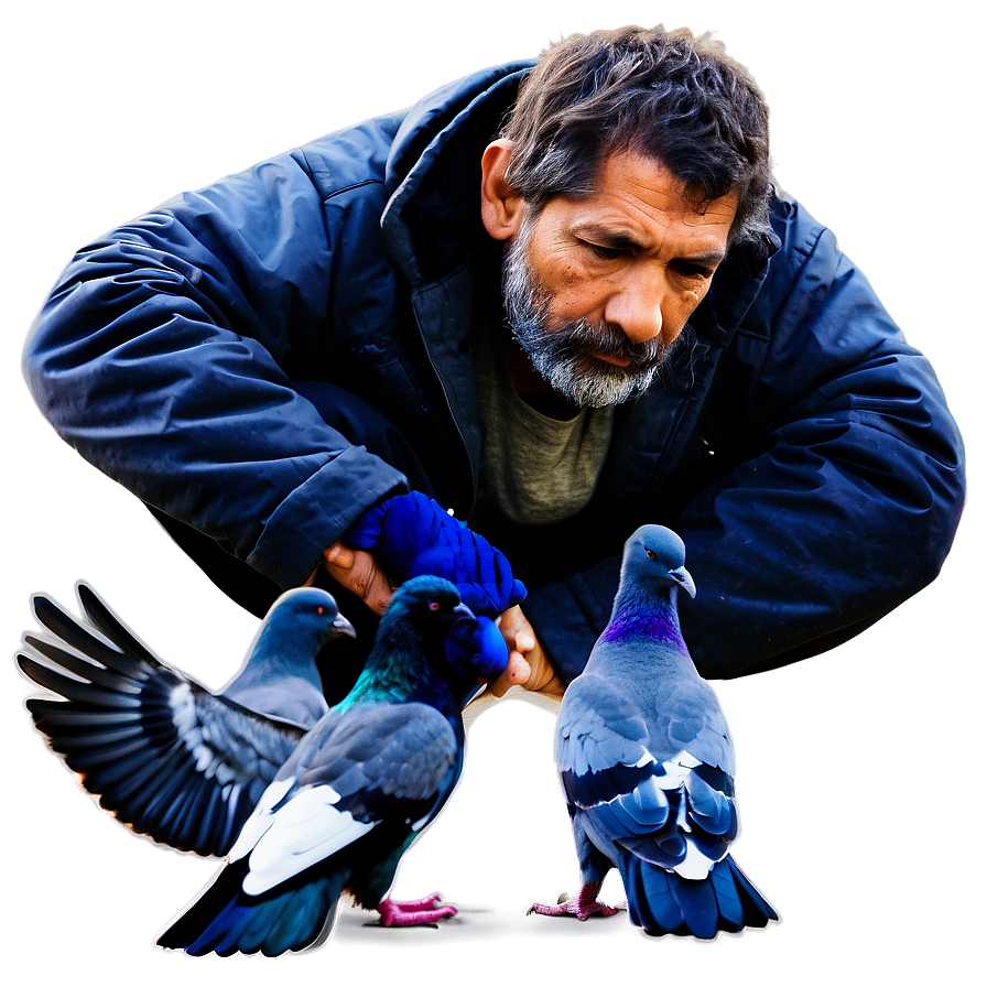 Homeless Man And Pigeons Png Kjp1