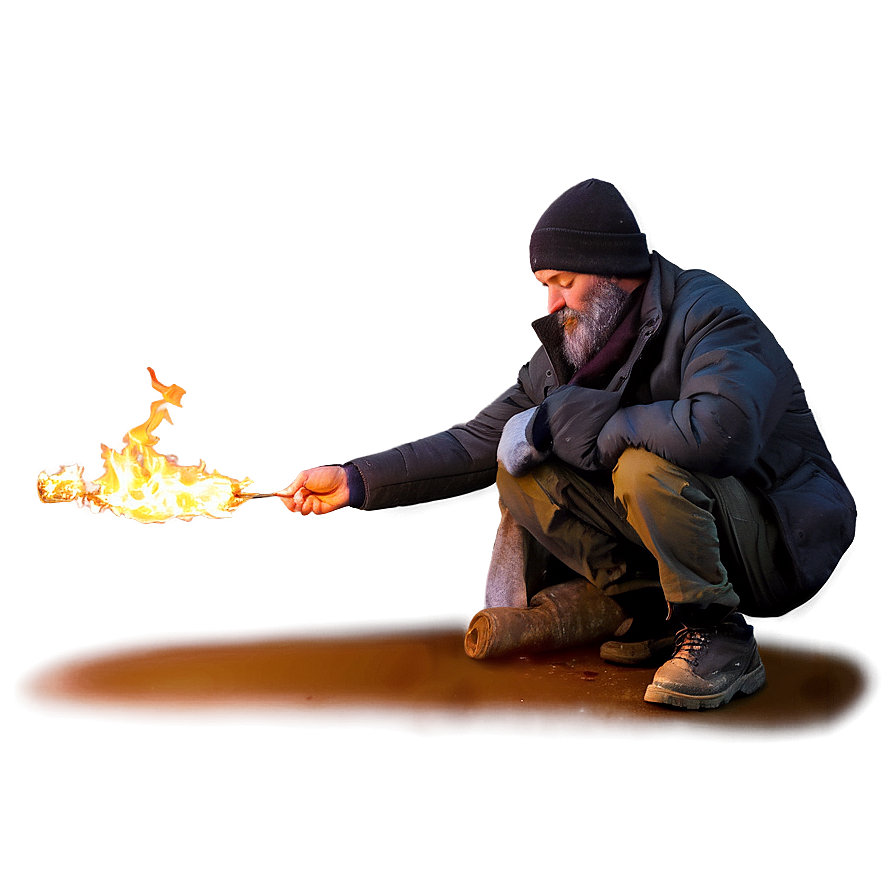 Homeless Man Lighting Fire Png 06132024