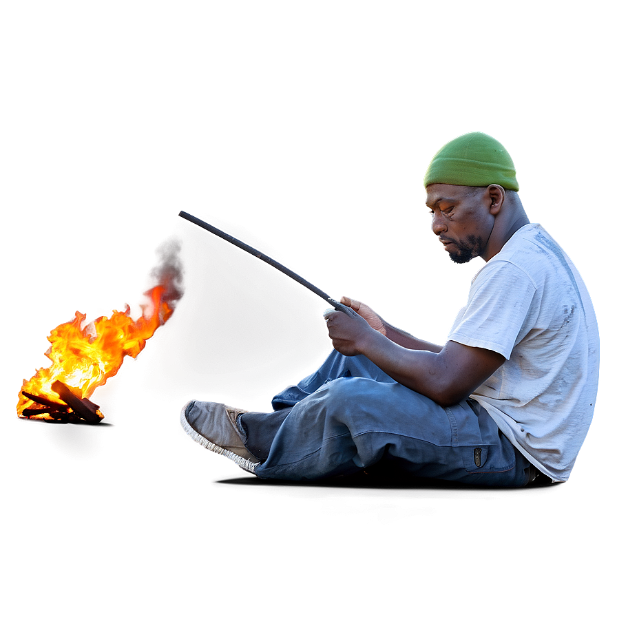 Homeless Man Lighting Fire Png Qnj